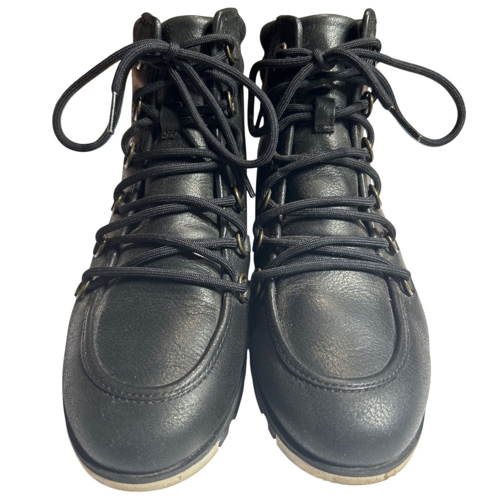 Sorel Harlow Black Leather Waterproof Lace Up Ankle Boots Women's Size 8.5 - Picture 3 of 11